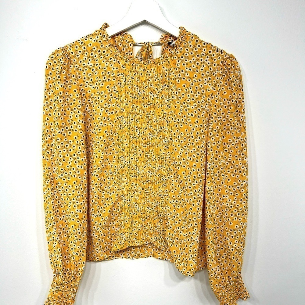 Zara ditsy floral pleated detail mustard yellow blouse size S - Picture 3 of 11